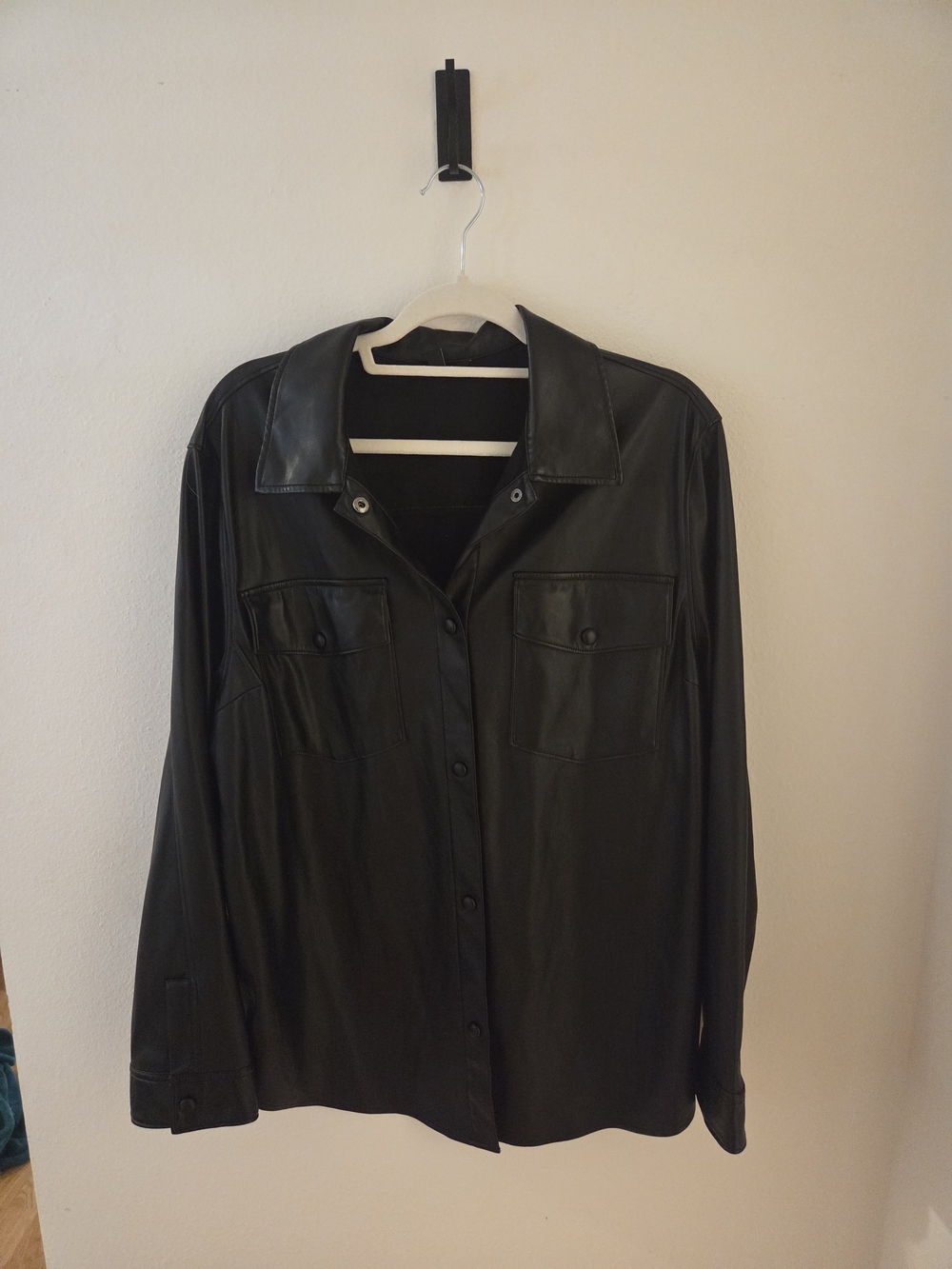 Express Black Faux Leather Button-Down Shacket